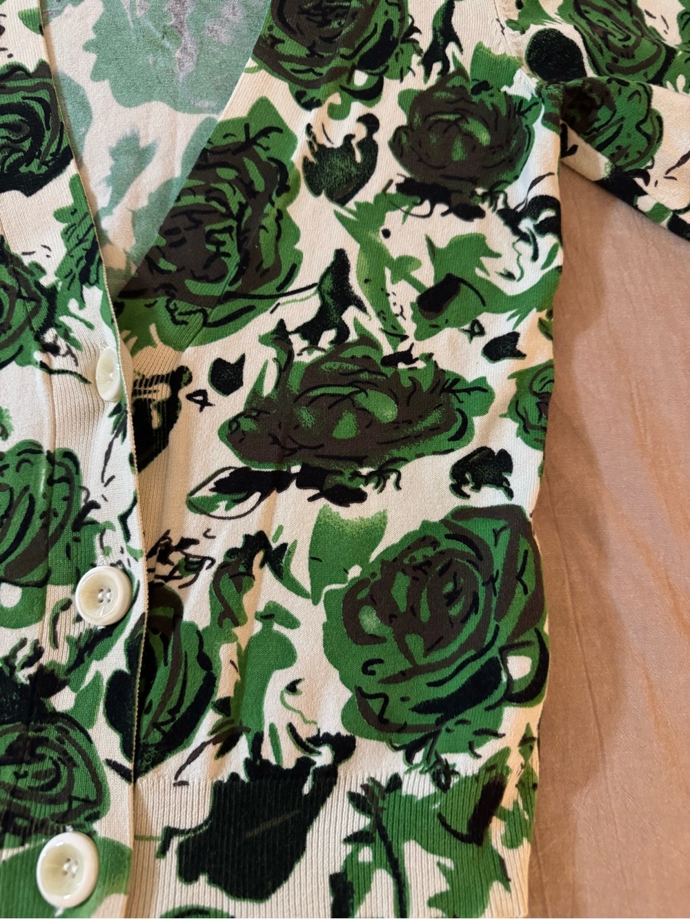 Harolds Green Rose Print 3 Button Cardigan Size XS Cotton Blend with Stretch - Picture 2 of 9